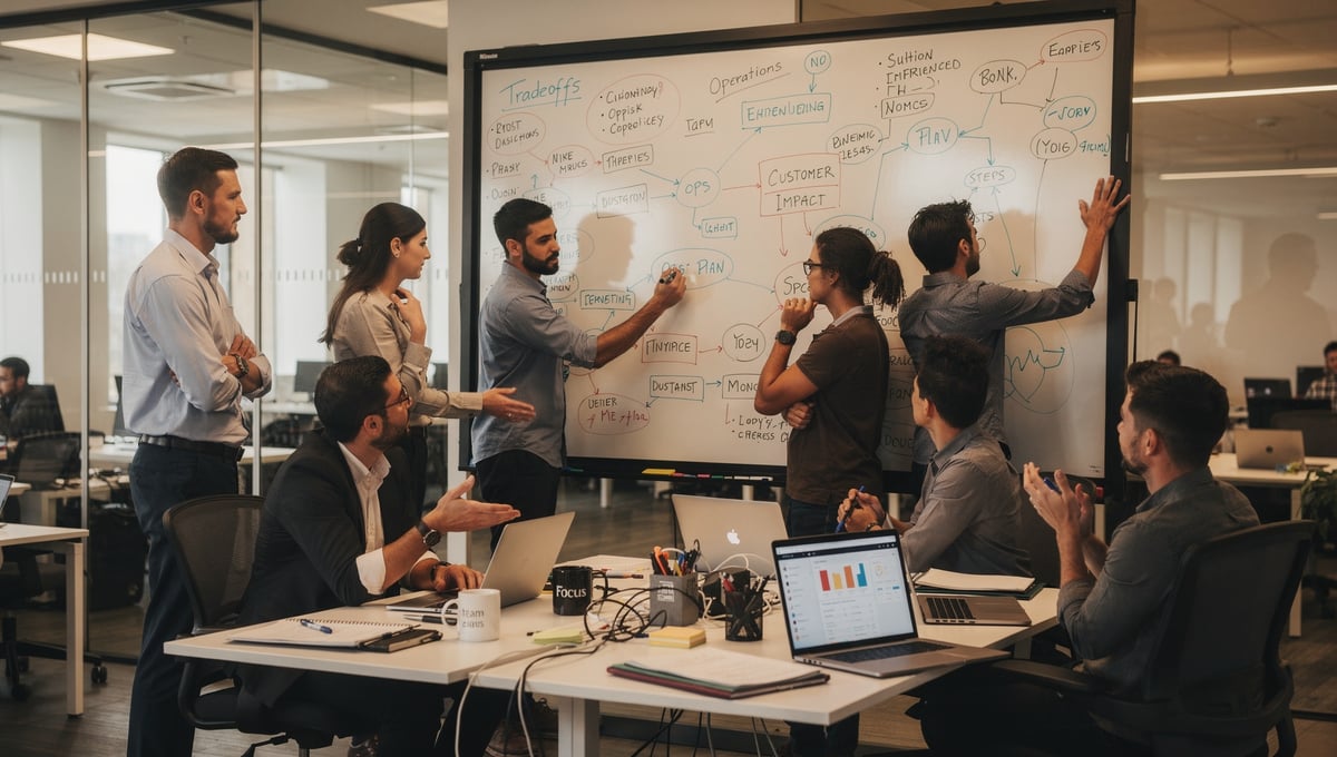 Cross-functional team coordinating decisions during an operational issue