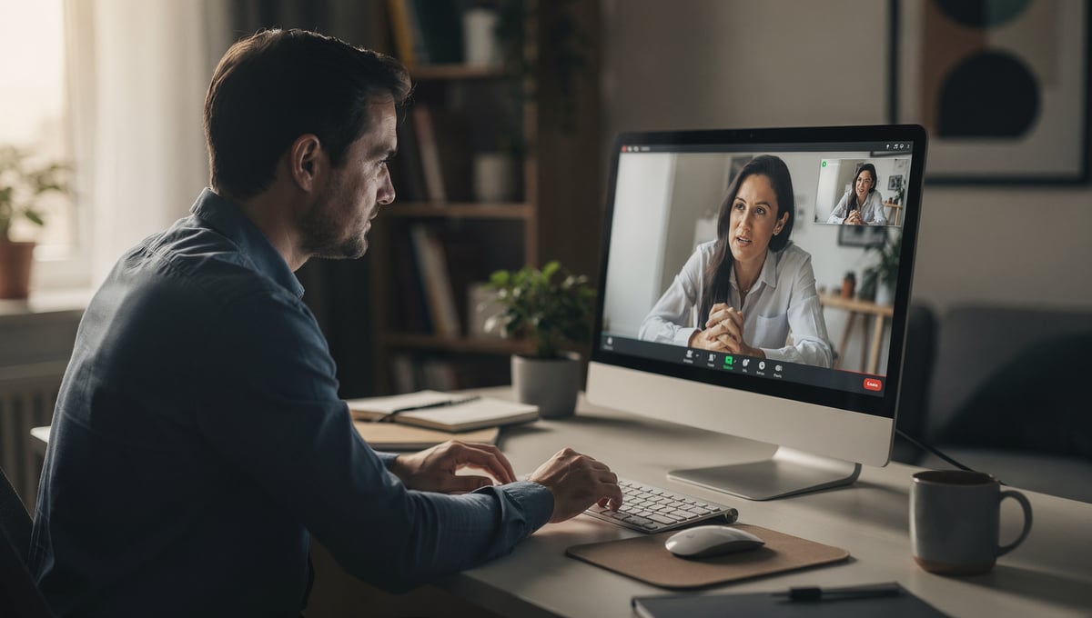 Customer success manager discussing strategy with a client during a video call