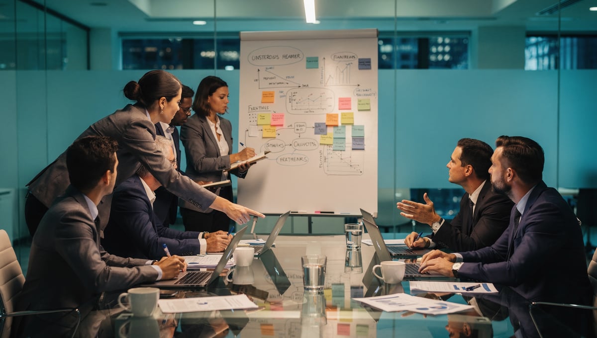 Professionals working together to solve complex business problems in a collaborative environment