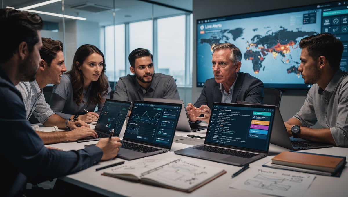 Operations team responding to a system incident using real-time data and dashboards