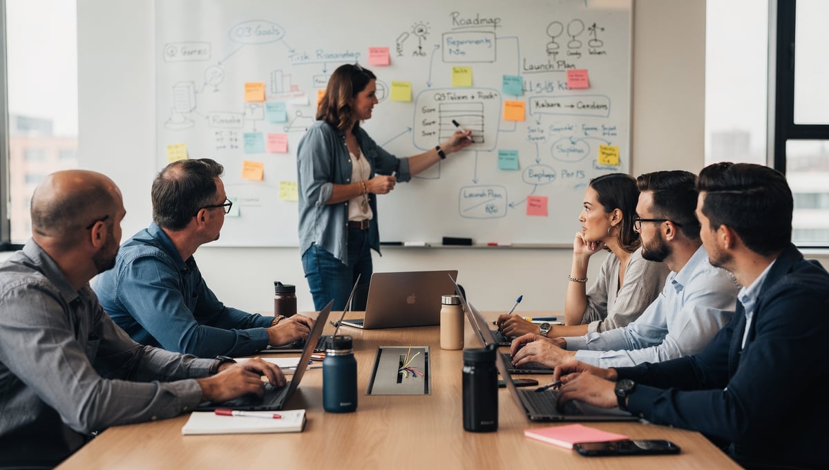 Cross-functional team aligning on product decisions during a planning session