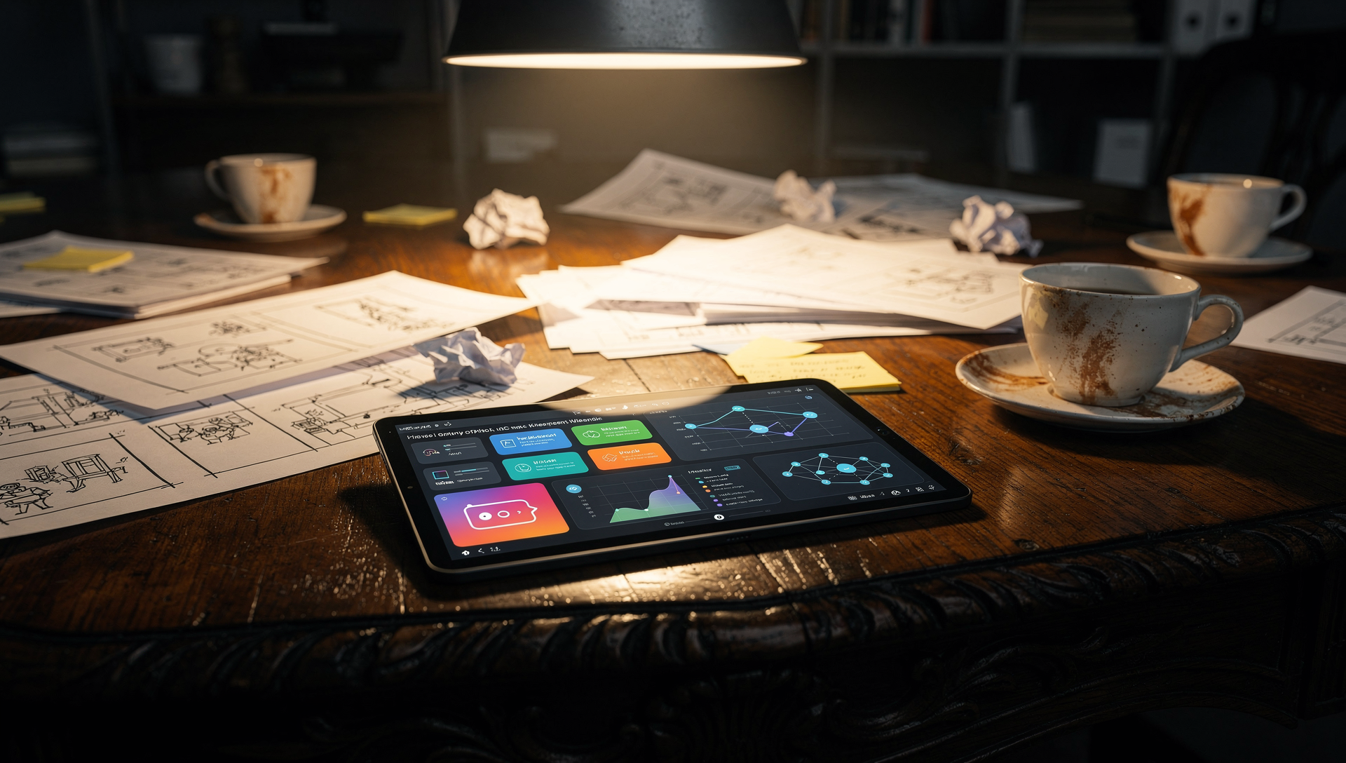 Designer transitions from storyboards to interactive capability design on tablet