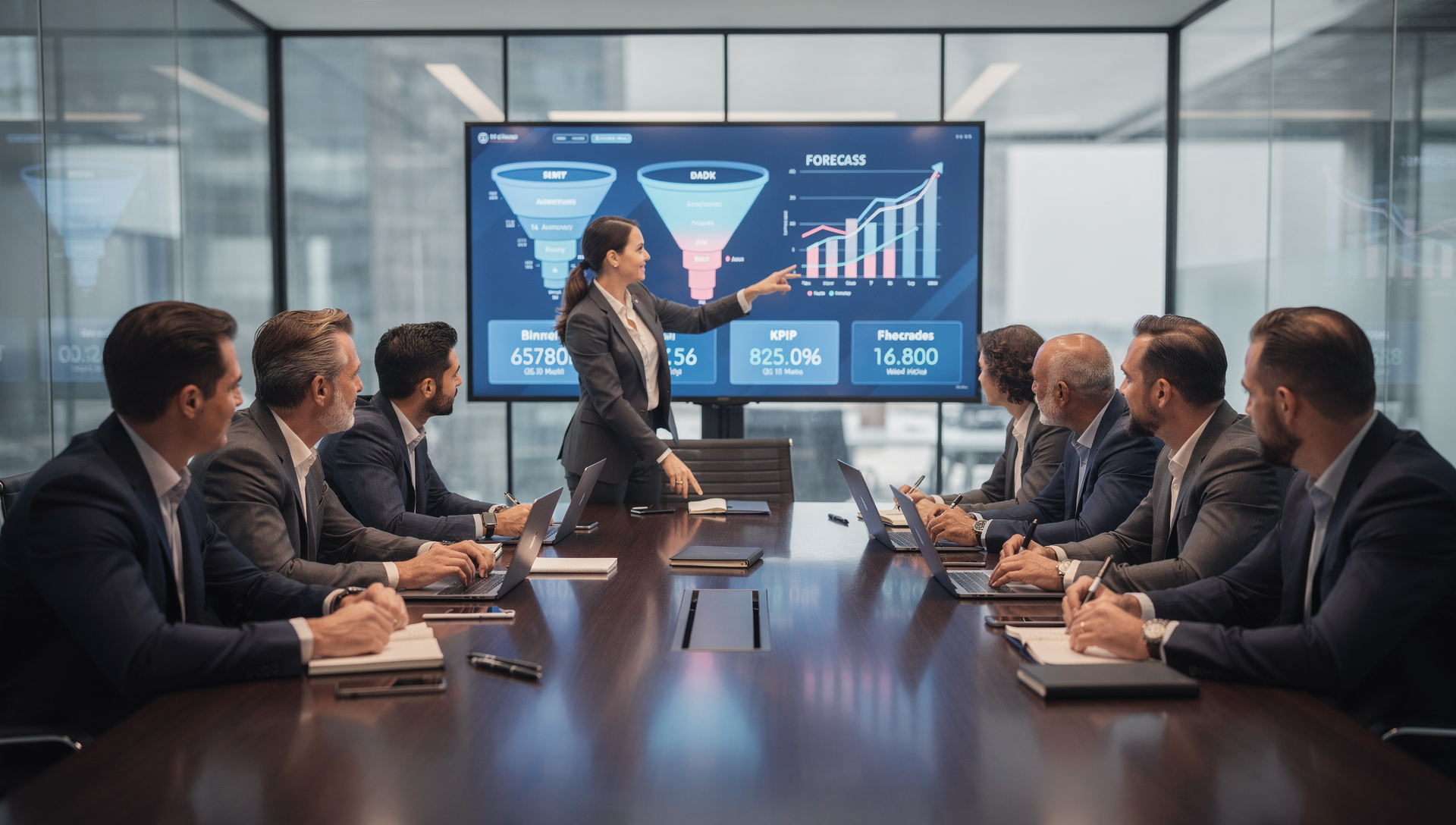 Revenue leaders reviewing pipeline data and making forecasting decisions together