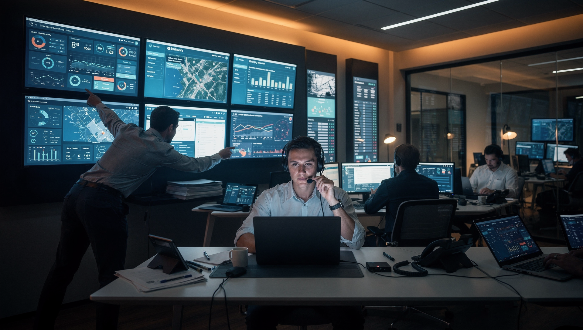 Operations team coordinating decisions under pressure using real-time data